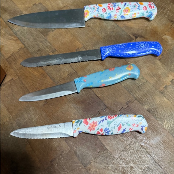 The Pioneer Woman Floral Ceramic Knife Set with Wooden Block 4 knives - Picture 8 of 9
